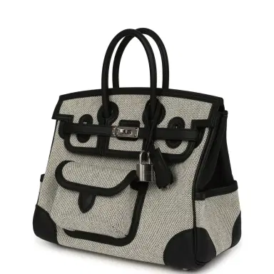 HERMÈS Hermes Birkin 25 Cargo Ecru-Black Toile H Canvas and Black Swift Palladium Hardware | Thumbnail 5 HERMÈS Hermes Birkin 25 Cargo Ecru-Black Toile H Canvas and Black Swift Palladium Hardware | Thumbnail 5