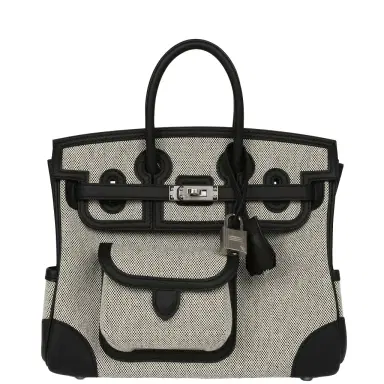 HERMÈS Hermes Birkin 25 Cargo Ecru-Black Toile H Canvas and Black Swift Palladium Hardware | Thumbnail 1 HERMÈS Hermes Birkin 25 Cargo Ecru-Black Toile H Canvas and Black Swift Palladium Hardware | Thumbnail 1