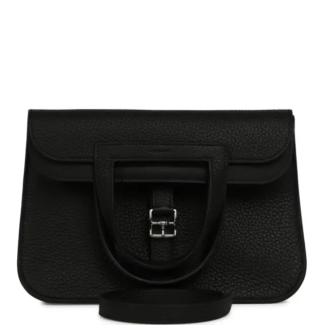 HERMÈS Hermes Halzan 25 Black Clemence Palladium Hardware