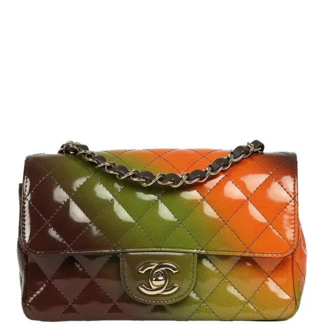 Chanel Pre-owned Chanel Mini Paris-Dakar "Sunset Rectangular Flap Bag Brown, Green, Orange Patent Light Gold Hardware