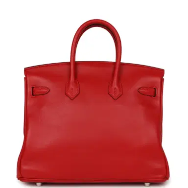 HERMÈS Pre-owned Hermes Birkin 25 Vermillion Swift Palladium Hardware | Thumbnail 4