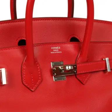 HERMÈS Pre-owned Hermes Birkin 25 Vermillion Swift Palladium Hardware | Thumbnail 7