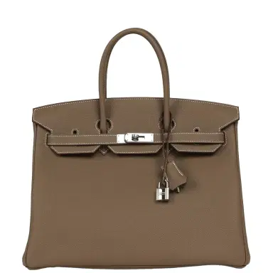 HERMÈS Pre-owned Hermes Birkin 35 Etoupe Togo Palladium Hardware | Thumbnail 1
