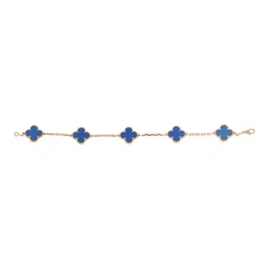 Van Cleef & Arpels Van Cleef & Arpels Vintage Alhambra 5 Motif Bracelet Blue Agate 18K Yellow Gold | Thumbnail 2 Van Cleef & Arpels Van Cleef & Arpels Vintage Alhambra 5 Motif Bracelet Blue Agate 18K Yellow Gold | Thumbnail 2