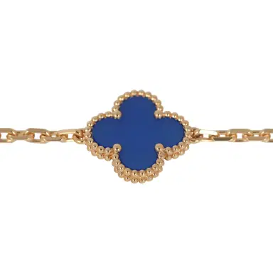 Van Cleef & Arpels Van Cleef & Arpels Vintage Alhambra 5 Motif Bracelet Blue Agate 18K Yellow Gold | Thumbnail 4 Van Cleef & Arpels Van Cleef & Arpels Vintage Alhambra 5 Motif Bracelet Blue Agate 18K Yellow Gold | Thumbnail 4