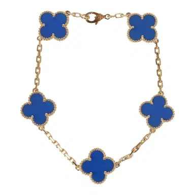Van Cleef & Arpels Van Cleef & Arpels Vintage Alhambra 5 Motif Bracelet Blue Agate 18K Yellow Gold | Thumbnail 1 Van Cleef & Arpels Van Cleef & Arpels Vintage Alhambra 5 Motif Bracelet Blue Agate 18K Yellow Gold | Thumbnail 1