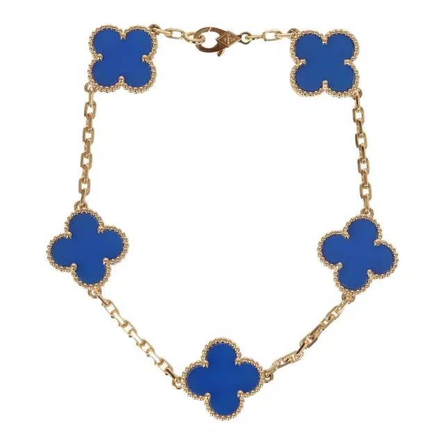 Van Cleef & Arpels Van Cleef & Arpels Vintage Alhambra 5 Motif Bracelet Blue Agate 18K Yellow Gold