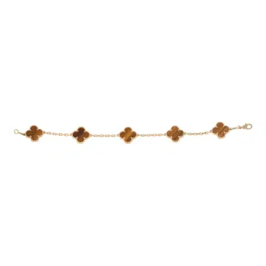 Van Cleef & Arpels Van Cleef & Arpels Vintage Alhambra 5 Motif Bracelet Tiger Eye 18K Yellow Gold Hardware | Thumbnail 2 Van Cleef & Arpels Van Cleef & Arpels Vintage Alhambra 5 Motif Bracelet Tiger Eye 18K Yellow Gold Hardware | Thumbnail 2