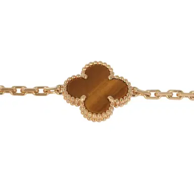 Van Cleef & Arpels Van Cleef & Arpels Vintage Alhambra 5 Motif Bracelet Tiger Eye 18K Yellow Gold Hardware | Thumbnail 3 Van Cleef & Arpels Van Cleef & Arpels Vintage Alhambra 5 Motif Bracelet Tiger Eye 18K Yellow Gold Hardware | Thumbnail 3