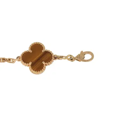 Van Cleef & Arpels Van Cleef & Arpels Vintage Alhambra 5 Motif Bracelet Tiger Eye 18K Yellow Gold Hardware | Thumbnail 4 Van Cleef & Arpels Van Cleef & Arpels Vintage Alhambra 5 Motif Bracelet Tiger Eye 18K Yellow Gold Hardware | Thumbnail 4