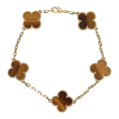 Van Cleef & Arpels Van Cleef & Arpels Vintage Alhambra 5 Motif Bracelet Tiger Eye 18K Yellow Gold Hardware | Thumbnail 1 Van Cleef & Arpels Van Cleef & Arpels Vintage Alhambra 5 Motif Bracelet Tiger Eye 18K Yellow Gold Hardware | Thumbnail 1