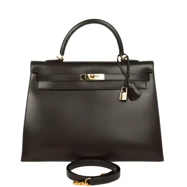 HERMÈS Vintage Hermes Kelly Sellier 35 Chocolat Box Calfskin Gold Hardware | Thumbnail 1 HERMÈS Vintage Hermes Kelly Sellier 35 Chocolat Box Calfskin Gold Hardware | Thumbnail 1