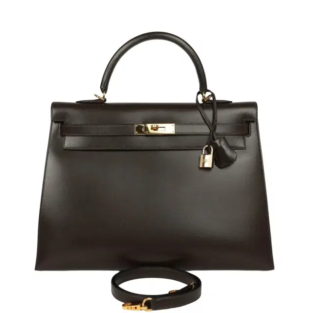 HERMÈS Vintage Hermes Kelly Sellier 35 Chocolat Box Calfskin Gold Hardware