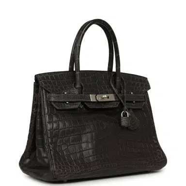 HERMÈS Vintage Hermes Travel Birkin 30 Graphite Matte Niloticus Crocodile Brushed Palladium Hardware | Thumbnail 2 HERMÈS Vintage Hermes Travel Birkin 30 Graphite Matte Niloticus Crocodile Brushed Palladium Hardware | Thumbnail 2