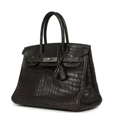 HERMÈS Vintage Hermes Travel Birkin 30 Graphite Matte Niloticus Crocodile Brushed Palladium Hardware | Thumbnail 5 HERMÈS Vintage Hermes Travel Birkin 30 Graphite Matte Niloticus Crocodile Brushed Palladium Hardware | Thumbnail 5
