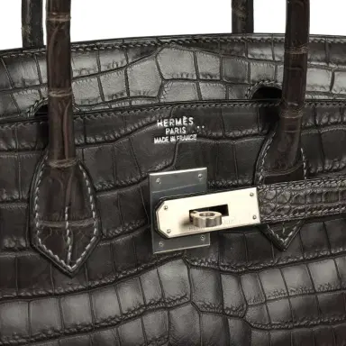 HERMÈS Vintage Hermes Travel Birkin 30 Graphite Matte Niloticus Crocodile Brushed Palladium Hardware | Thumbnail 7 HERMÈS Vintage Hermes Travel Birkin 30 Graphite Matte Niloticus Crocodile Brushed Palladium Hardware | Thumbnail 7
