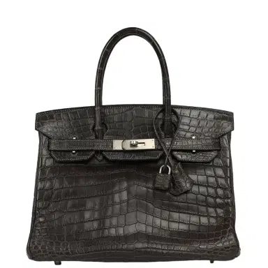 HERMÈS Vintage Hermes Travel Birkin 30 Graphite Matte Niloticus Crocodile Brushed Palladium Hardware | Thumbnail 1 HERMÈS Vintage Hermes Travel Birkin 30 Graphite Matte Niloticus Crocodile Brushed Palladium Hardware | Thumbnail 1