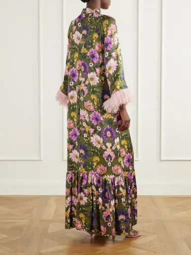 Borgo de Nor Avalon Feather-trimmed Printed Satin Maxi Dress | Thumbnail 3 Borgo de Nor Avalon Feather-trimmed Printed Satin Maxi Dress | Thumbnail 3