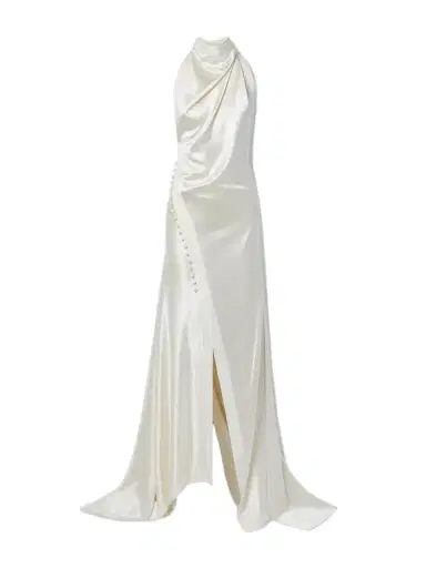 Danielle Frankel Sasha Draped Silk-charmeuse Halterneck Gown | Thumbnail 1 Danielle Frankel Sasha Draped Silk-charmeuse Halterneck Gown | Thumbnail 1