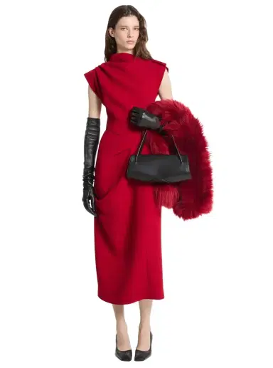 Michael Kors Collection Stretch Bouclé Crepe Draped Sheath Dress in Red | Thumbnail 1