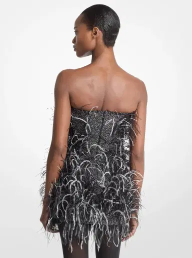 Michael Kors Collection Hand-Embroidered Feather Tweed Dress in | Thumbnail 2