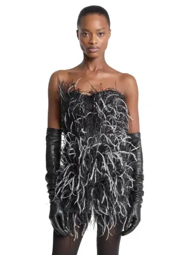 Michael Kors Collection Hand-Embroidered Feather Tweed Dress in | Thumbnail 1