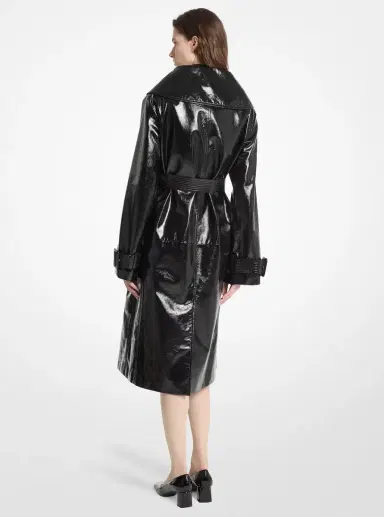 Michael Kors Collection Crackled Leather Portrait Collar Trench Coat in | Thumbnail 2 Michael Kors Collection Crackled Leather Portrait Collar Trench Coat in | Thumbnail 2
