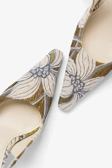 Markarian Larroudé by Markarian: Carine Pump Gold Floral Jacquard | Thumbnail 3 Markarian Larroudé by Markarian: Carine Pump Gold Floral Jacquard | Thumbnail 3
