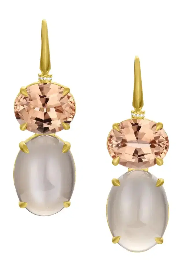 LEIGH MAXWELL Peach Tourmaline Grey Moonstone Diamond Bijou Earrings