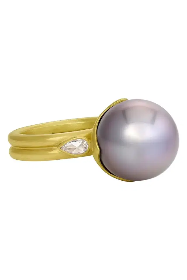LEIGH MAXWELL Tahitian Pearl Diamond Bahari Ring