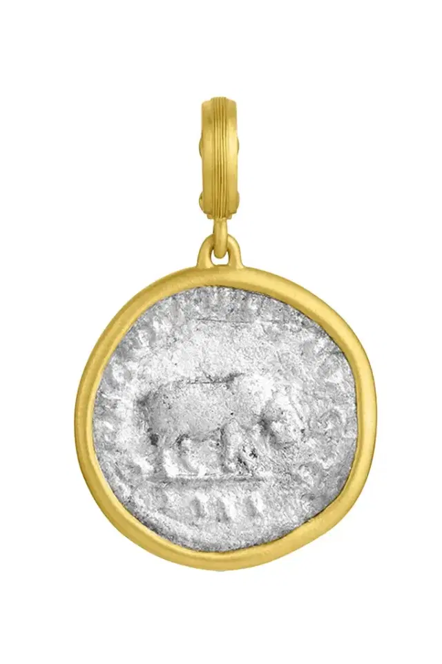 LEIGH MAXWELL Hippo Ancient Silver Coin Pendant