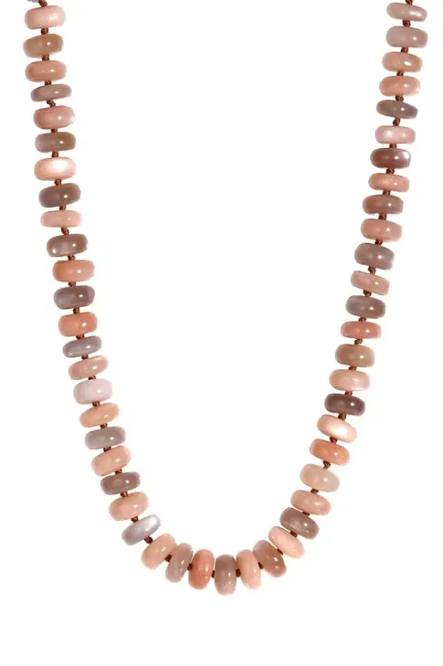 LEIGH MAXWELL Peach Grey Moonstone Rondelle Beaded Necklace