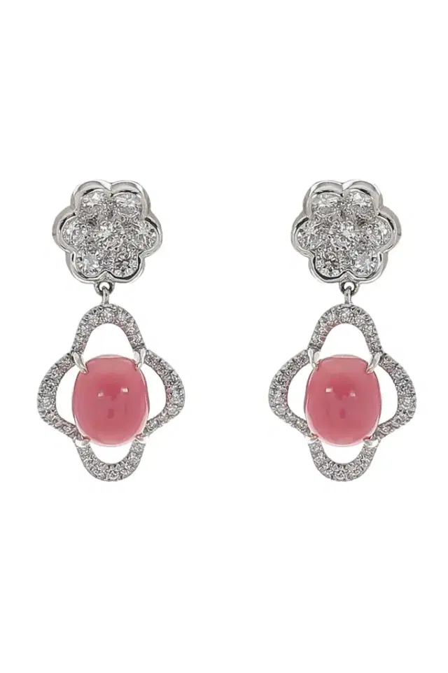 Conch Pearl Diamond Flower Drop Earrings Conch Pearl Diamond Flower Drop Earrings