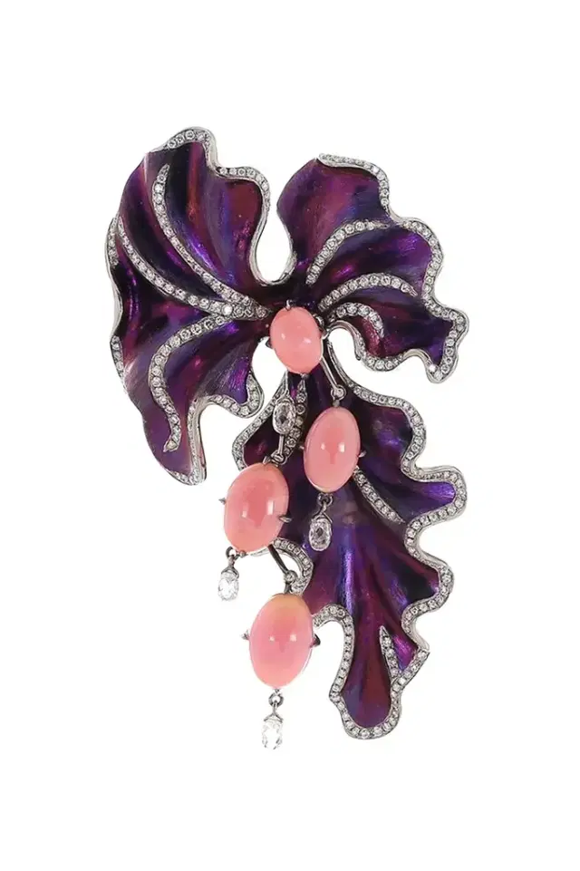 SABOO FINE JEWELS Conch Pearl Diamond Briolett Purple Floral Brooch