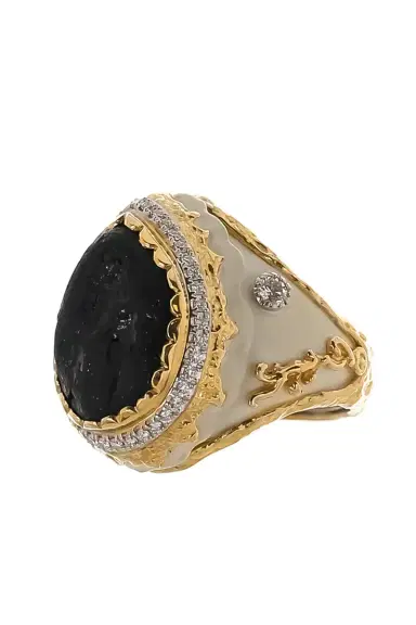 VICTOR VELYAN Black Tourmaline Diamond White Enamel Ring | Thumbnail 2 VICTOR VELYAN Black Tourmaline Diamond White Enamel Ring | Thumbnail 2