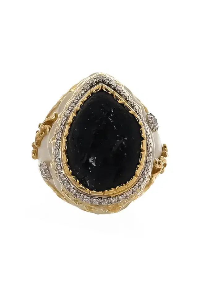 VICTOR VELYAN Black Tourmaline Diamond White Enamel Ring