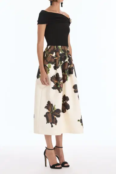 Oscar de la Renta Off Shoulder Watercolor Iris Dress | Thumbnail 3 Oscar de la Renta Off Shoulder Watercolor Iris Dress | Thumbnail 3