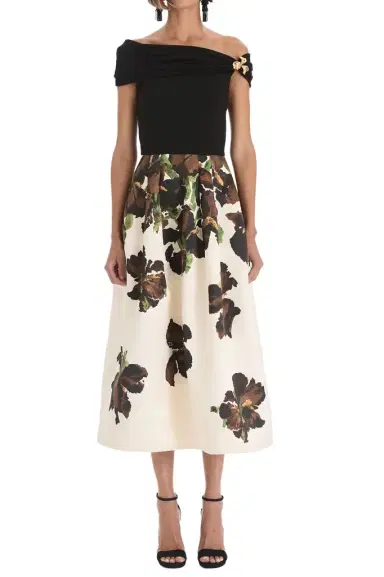 Oscar de la Renta Off Shoulder Watercolor Iris Dress | Thumbnail 1 Oscar de la Renta Off Shoulder Watercolor Iris Dress | Thumbnail 1