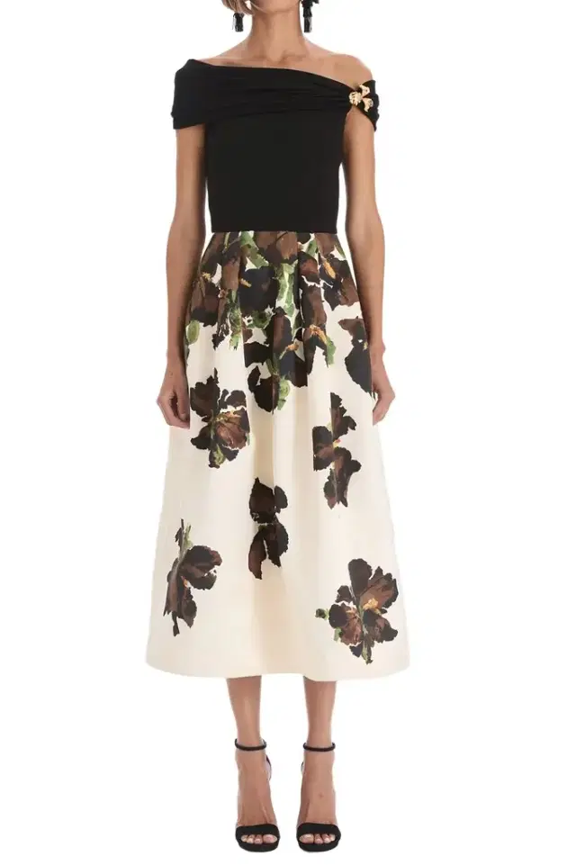 Oscar de la Renta Off Shoulder Watercolor Iris Dress