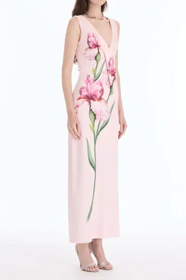 Oscar de la Renta Sleeveless Draped Painted Iris Day Dress | Thumbnail 3