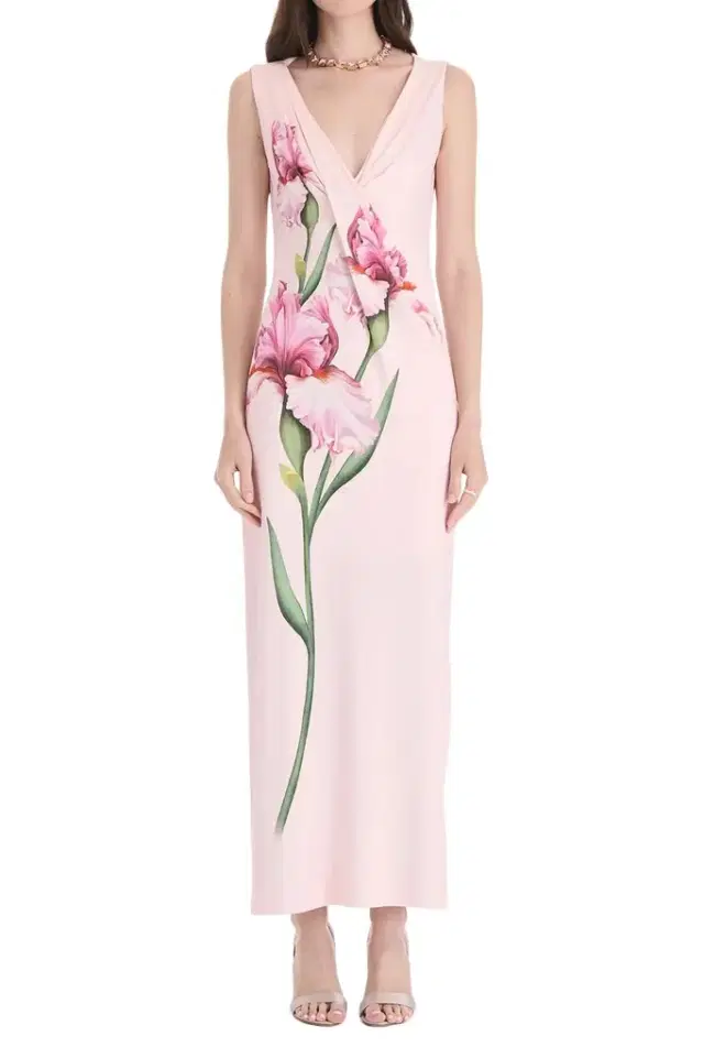 Oscar de la Renta Sleeveless Draped Painted Iris Day Dress