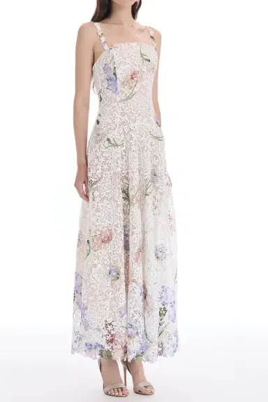 Oscar de la Renta Sleeveless Iris Degradé Printed Lace Day Dress | Thumbnail 3 Oscar de la Renta Sleeveless Iris Degradé Printed Lace Day Dress | Thumbnail 3