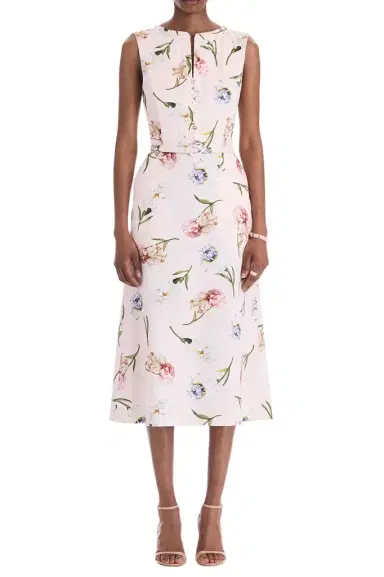 Oscar de la Renta Sleeveless Painted Iris Poplin Day Dress | Thumbnail 1 Oscar de la Renta Sleeveless Painted Iris Poplin Day Dress | Thumbnail 1