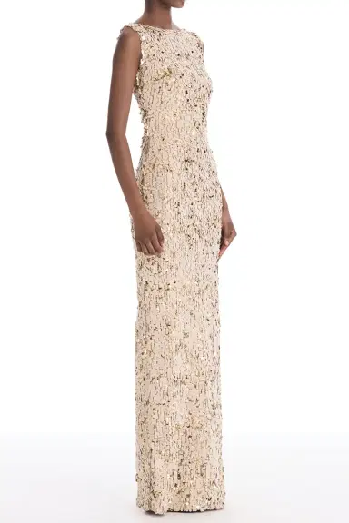 Oscar de la Renta Sleeveless Velvet Paillettes Chiffon Gown | Thumbnail 3 Oscar de la Renta Sleeveless Velvet Paillettes Chiffon Gown | Thumbnail 3