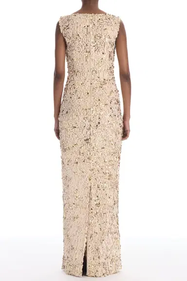 Oscar de la Renta Sleeveless Velvet Paillettes Chiffon Gown | Thumbnail 4 Oscar de la Renta Sleeveless Velvet Paillettes Chiffon Gown | Thumbnail 4
