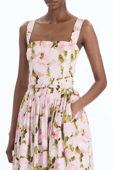 Oscar de la Renta Sleeveless Watercolor Iris Poplin Day Dress | Thumbnail 2 Oscar de la Renta Sleeveless Watercolor Iris Poplin Day Dress | Thumbnail 2