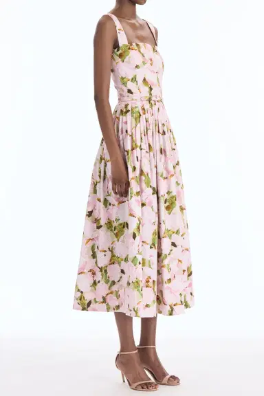 Oscar de la Renta Sleeveless Watercolor Iris Poplin Day Dress | Thumbnail 3 Oscar de la Renta Sleeveless Watercolor Iris Poplin Day Dress | Thumbnail 3