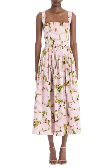 Oscar de la Renta Sleeveless Watercolor Iris Poplin Day Dress | Thumbnail 1 Oscar de la Renta Sleeveless Watercolor Iris Poplin Day Dress | Thumbnail 1