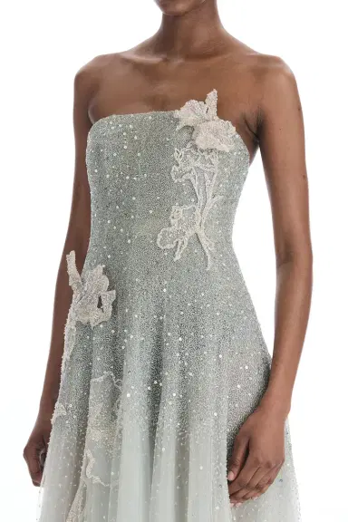 Oscar de la Renta Strapless Mixed All Over Beaded Cocktail Dress | Thumbnail 2 Oscar de la Renta Strapless Mixed All Over Beaded Cocktail Dress | Thumbnail 2