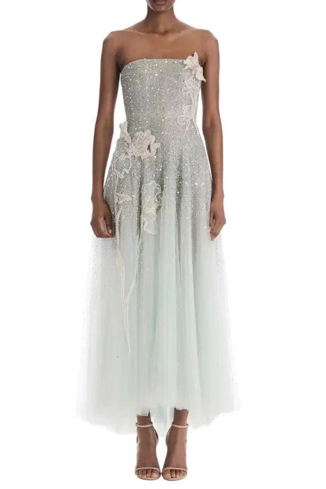 Oscar de la Renta Strapless Mixed All Over Beaded Cocktail Dress